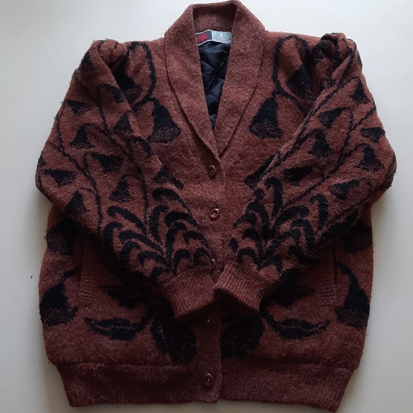 Lung Kong Sweaters - Vintage brown floral knit sweater cardigan small